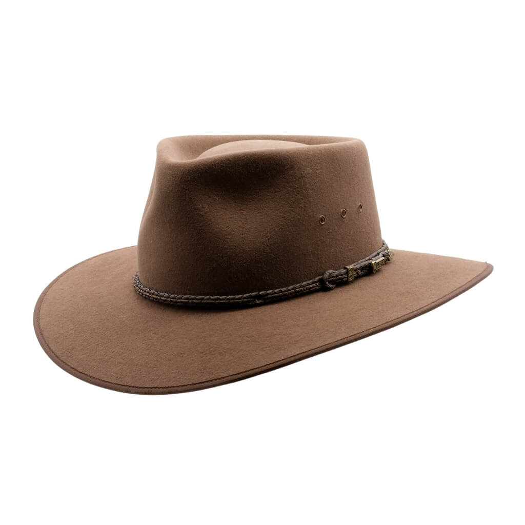 Angle view of Akubra hat, Cattleman - Fawn