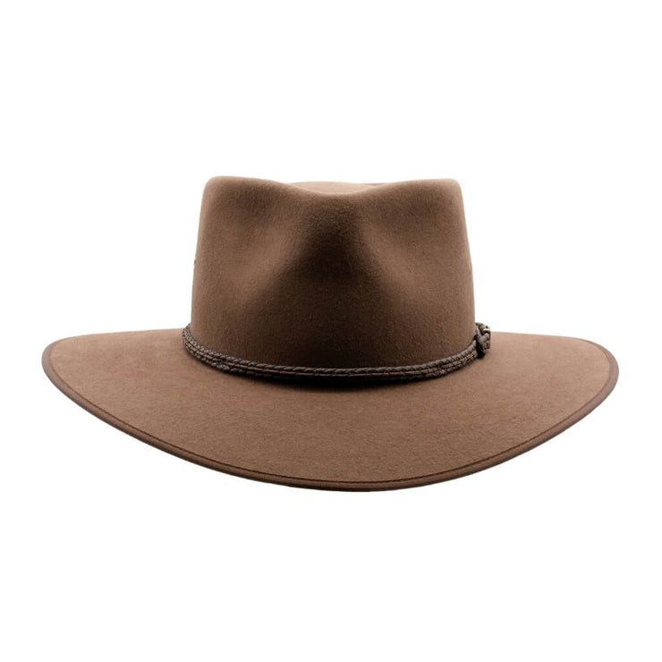 Front on view of Akubra hat, Cattleman - Fawn