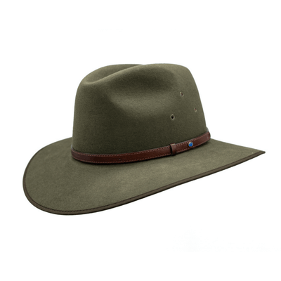 Angle view of Akubra hat - Coober Pedy, Fern colour