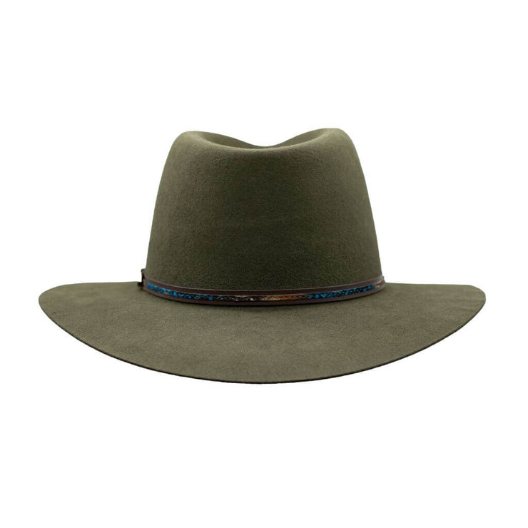 Front on view of Akubra Leisure Time hat  - Fern colour