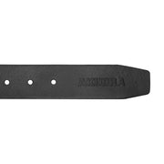 Muster Belt - Black, showing Akubra logo in the tail of the belt.